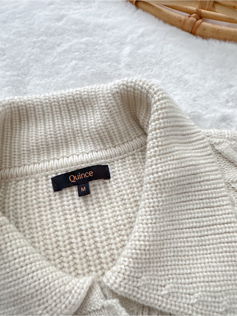 Quince Australian Merino Wool Women's Collared Cable Cardigan Heather Bone Cream - Picture 8 of 13